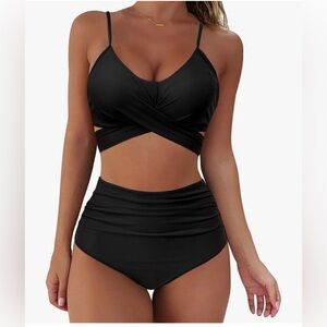 Wrap Bikini Set Push Up High Waisted 2 Piece Black Size M